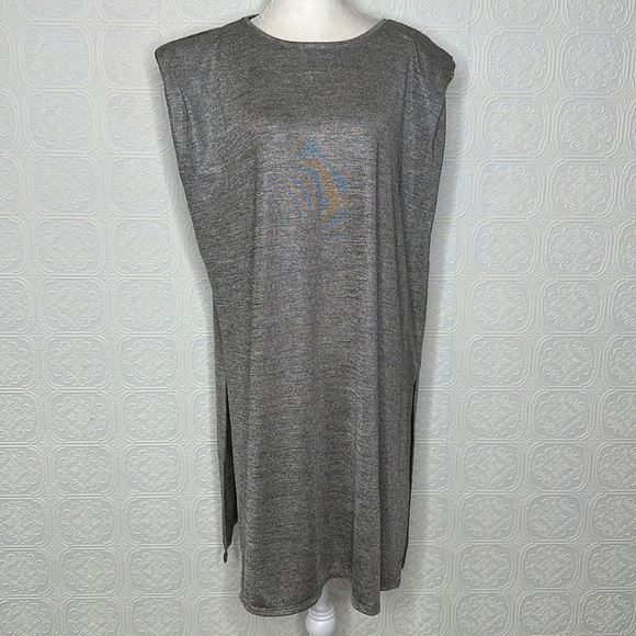 H Halston | Gray Tunic Knit Shoulder Pad Top - Picture 2 of 11